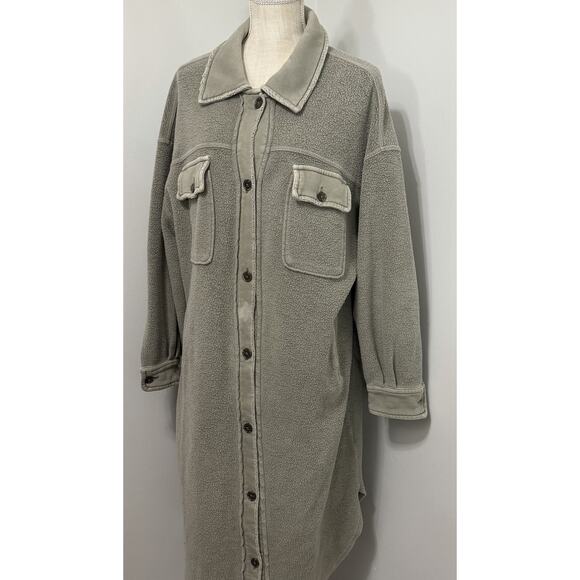 Free People Long Ruby Jacket Pockets Casual Relaxed Shacket Grey Grunge SMALL - Picture 2 of 4